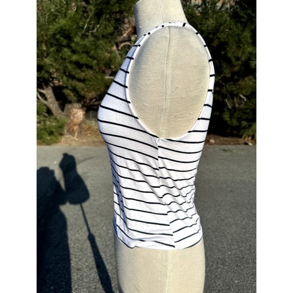 Cotton on Womens XSmall White Tank Top Black Striped Sleeveless Crew neck Zipper - Picture 3 of 8